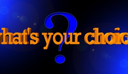 Schriftzug auf blau-schwarzem Grund what's your choice - Copyright: Gerd Altmann, Pixabay