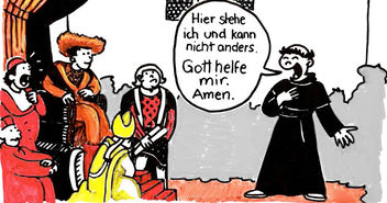 Luther vor dem Reichstag zu Worms aus dem Video, gezeichnet von manniac  - Copyright: hamburger-reformation.de