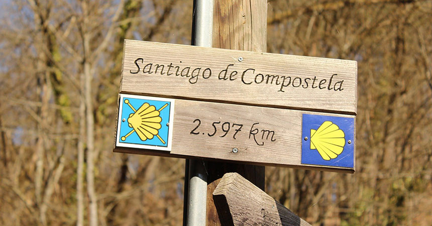 Schild Pilgern Santiago de Compostela