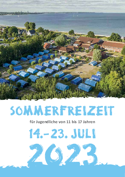 Foldercover Sommerfreizeit 2023 Zeltlager Ostsee Scharbeutz Luftaufnahme