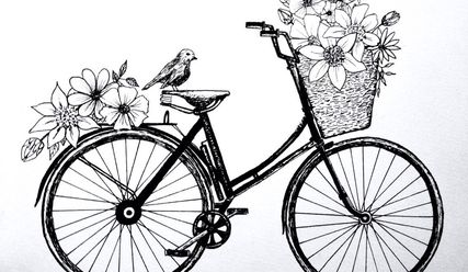 Zeichnung eines Fahrrads, mit Blumen geschmückt - Copyright: Pinterest