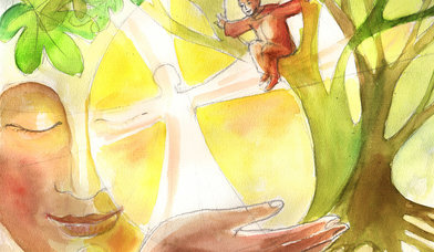 Illustration vom Zöllner Zachäus, der im Baum sitzt - Copyright: Susanne Knötzele