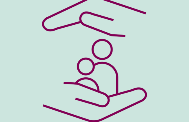 Icon mit zwei Personen, die schützend zwischen zwei Händen gehalten werden