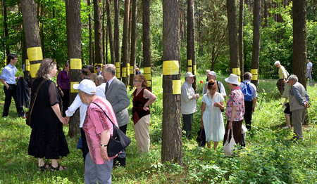 Namen der Opfer hängen im Wald von Blagowschtschina - Foto: IBB