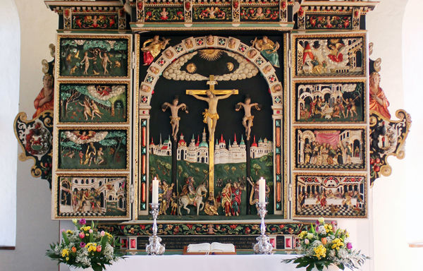 Retabel (Flügel und Mitteltafel) des Altars der St. Pankratiuskirche Ochsenwerder - Copyright: Simone Vollstädt