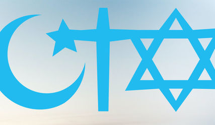 Symbole des Islams, Christentums und Judentums - Copyright: © Logo: Kirchenkreis/Foto: Unsplash