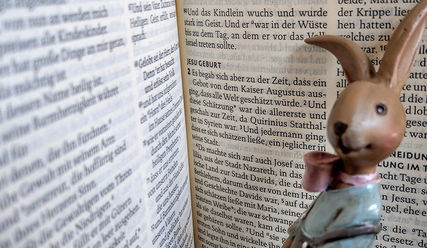 Bibel mit Osterhase - Copyright: © Hagen Grützmacher