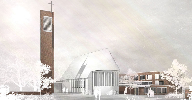 Die Pläne für den Kirchturm in Lurup: So könnte der neue Turm samt Kirche und Kita aussehen.  - © akyol kamps bbp architekten