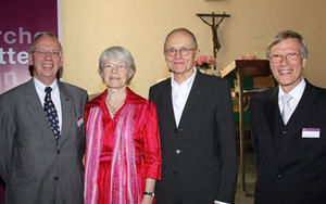 v. li.: Prof. Dr. Dr. hc. Wilfried Hartmann, Bischöfin Maria Jepsen, Willfried Maier, Propst Hartwig Liebich 
