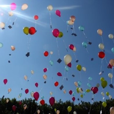Luftballons, die zum Himmel steigen