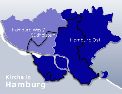 Karte der beiden Hamburger Kirchenkreise