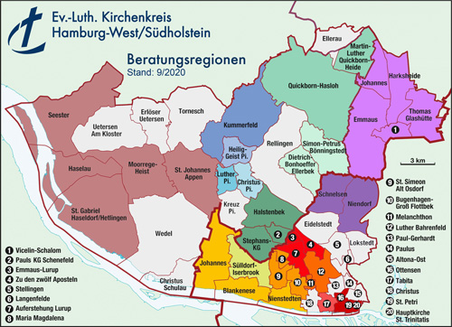 Gemeinderegionen vom Kirchenkreis-West